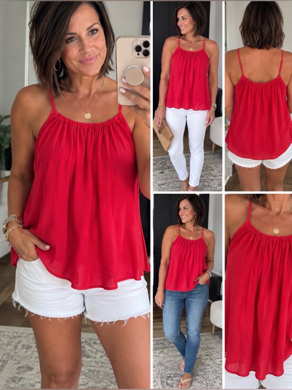 Karen Kane Red Spaghetti Strap Pleated Camisole